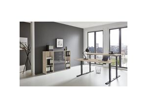 4260593579857 - Bmg Möbel - Büromöbel-Set e-Office Edition Set 13 Schreibtisch höhenverstellbar 138 cm Eiche Sonoma   anthrazit hochglanz - natur