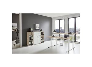 4260593579970 - Bmg Möbel - Büromöbel-Set e-Office Edition Set 13 Schreibtisch höhenverstellbar 138 cm Eiche Sonoma   weiß matt - natur