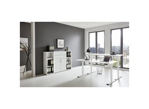 4260593580013 - BMG Möbel Büromöbel-Set e-Office Edition Set 13 Schreibtisch höhenverstellbar 138 cm Weiß  Weiß Matt - Weiß