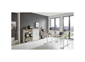 4260593580198 - Büromöbel-Set e-Office Edition Set 14 Schreibtisch höhenverstellbar 138 cm Eiche Sonoma   weiß matt - natur - Bmg Möbel