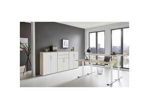 4260593580419 - Büromöbel-Set e-Office Edition Set 15 Schreibtisch höhenverstellbar 138 cm Eiche Sonoma   weiß matt - natur - Bmg Möbel