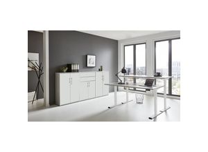 4260593580433 - BMG Möbel Büromöbel-Set e-Office Edition Set 15 Schreibtisch höhenverstellbar 138 cm grau  weiß matt - Grau