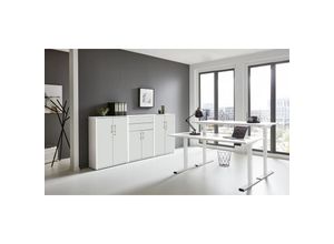 4260593580457 - Bmg Möbel - Büromöbel-Set e-Office Edition Set 15 Schreibtisch höhenverstellbar 138 cm Weiß  Weiß Matt - Weiß