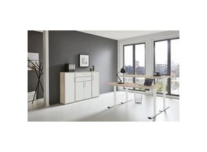 4260593580631 - BMG Möbel Büromöbel-Set e-Office Edition Set 16 Schreibtisch höhenverstellbar 138 cm Eiche Sonoma   weiß matt - natur