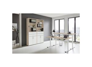 4260593580853 - Bmg Möbel - Büromöbel-Set e-Office Edition Set 20 Schreibtisch höhenverstellbar 138 cm Eiche Sonoma   weiß matt - natur