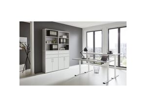 4260593580877 - BMG Möbel Büromöbel-Set e-Office Edition Set 20 Schreibtisch höhenverstellbar 138 cm grau  weiß matt - Grau