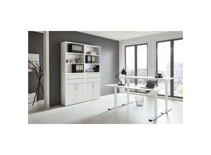 4260593580891 - Bmg Möbel - Büromöbel-Set e-Office Edition Set 20 Schreibtisch höhenverstellbar 138 cm Weiß  Weiß Matt - Weiß