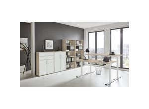 4260593581072 - Büromöbel-Set e-Office Edition Set 21 Schreibtisch höhenverstellbar 138 cm Eiche Sonoma   weiß matt - natur - Bmg Möbel