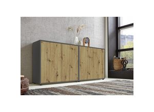 4260593581324 - Bmg Möbel - Sideboard Mailand Set 2 (Schubladenkommode Kommode Anrichte in anthrazit Artisan Eiche) Push-to-open-Funktion - Grau