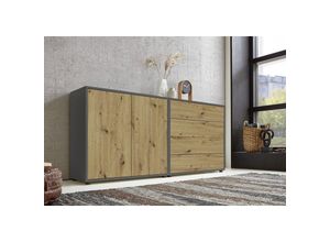 4260593581355 - Bmg Möbel - Sideboard Mailand Set 3 (Schubladenkommode Kommode Anrichte in anthrazit Artisan Eiche) Push-to-open-Funktion - Grau