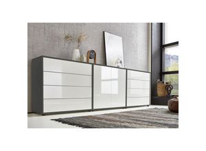 4260593581393 - Bmg Möbel - Sideboard Mailand Set 4 (Schubladenkommode Kommode Anrichte in anthrazit weiß) Push-to-open-Funktion - Grau