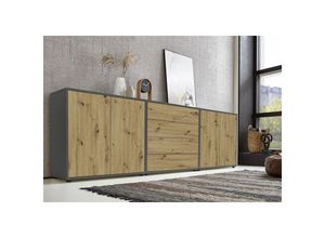 4260593581416 - BMG Möbel Sideboard Mailand Set 5 (Schubladenkommode Kommode Anrichte in anthrazit Artisan) Push-to-open-Funktion - Grau