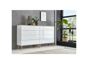 4260593581539 - Bmg Möbel - Sideboard Mailand Set 1 grifflos Holzfüße Weiß  Weiß hochglanz - Weiß