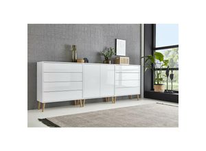 4260593581591 - Sideboard Mailand Set 4 grifflos Holzfüße Weiß  Weiß hochglanz - Weiß - Bmg Möbel