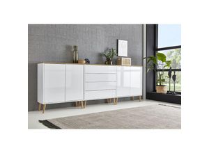 4260593581621 - Sideboard Mailand Set 5 grifflos Holzfüße Weiß  Artisan Weiß hochglanz - Weiß - Bmg Möbel