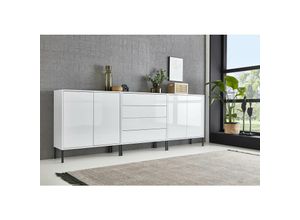 4260593581904 - Sideboard Mailand Set 5 grifflos Metallfüße Weiß  Weiß hochglanz - Weiß - Bmg Möbel