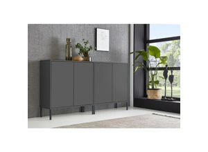 4260593581959 - BMG Möbel Sideboard Mailand Set 2 grifflos Metallfüße Anthrazit - Grau