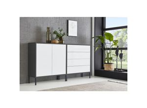 4260593582017 - Bmg Möbel - Sideboard Mailand Set 3 grifflos Metallfüße Anthrazit  Weiß - Grau