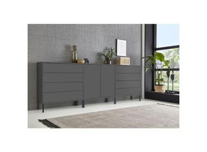 4260593582031 - Bmg Möbel - Sideboard Mailand Set 4 grifflos Metallfüße Anthrazit - Grau