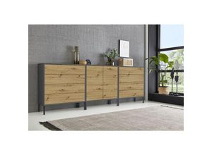 4260593582048 - Sideboard Mailand Set 4 grifflos Metallfüße Anthrazit  Artisan Eiche - Grau - Bmg Möbel