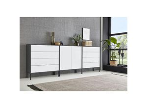 4260593582055 - Bmg Möbel - Sideboard Mailand Set 4 grifflos Metallfüße Anthrazit  Weiß - Grau