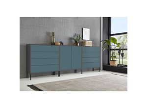 4260593582062 - Bmg Möbel - Sideboard Mailand Set 4 grifflos Metallfüße Anthrazit  Petrol - Grau