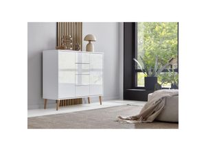 4260593582314 - Kommode »Mailand 11« in weiß  weiß Hochglanz lackiert mit Holzfüßen Schubladenkommode Anrichte Sideboard - Weiß - Bmg Möbel