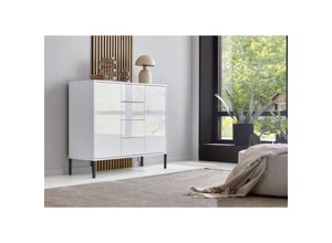 4260593582321 - Bmg Möbel - Kommode »Mailand 11« in weiß  weiß Hochglanz lackiert mit Metallfüßen Schubladenkommode Anrichte Sideboard - Weiß