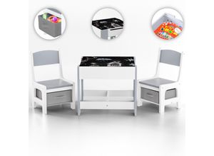 4260595752944 - Kindersitzgruppe mit multifunktionalem Tisch und 2 Stühlen aus Holz - Maurice in Grau 4260595752944 - Kindersitzgruppe mit multifunktionalem Tisch und 2 Stühlen aus Holz - Maurice in Grau
