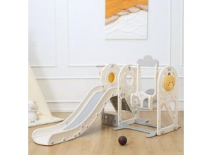 4260595754214 - Kinderrutsche   Rutsche mit Basketballkorb - Quacki in Weiß   Beige - Baby Vivo