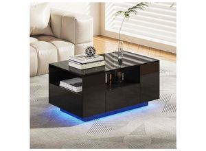 4260595754290 - Led Couchtisch   Design Wohnzimmertisch mit Ablagefach und Schubladen - Schwarz Hochglanz - Makika