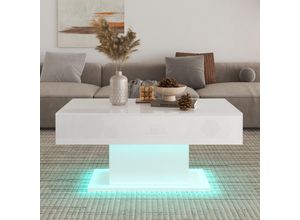 4260595756010 - Couchtisch mit led Beleuchtung usb   Design Wohnzimmertisch Hochglanz in Weiß - Makika