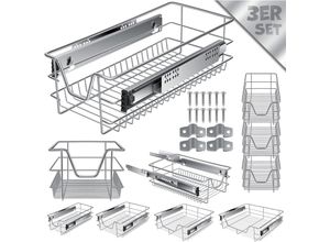 4260598872304 - KESSER® Teleskopschublade Küchenschublade Küchenschrank Korbauszug Schrankauszug Vollauszug Schublade 3x 30cm - Silber - Silber