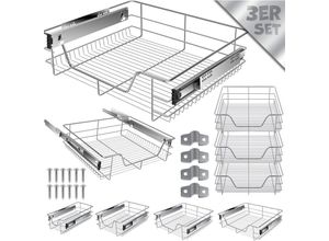 4260598872397 - Teleskopschublade Küchenschublade Küchenschrank Korbauszug Schrankauszug Vollauszug Schublade 3x 60cm - Silber - Silber - Kesser