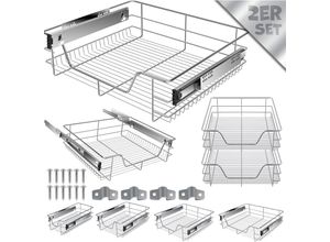 4260598872403 - Teleskopschublade Küchenschublade Küchenschrank Korbauszug Schrankauszug Vollauszug Schublade 2x 60cm - Silber - Silber - Kesser