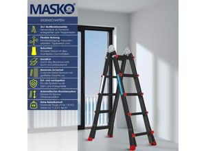 4260598873493 - MASKO® Aluleiter Mehrzweckleiter 510m 4x5 Sprossen Teleskopleiter ? Multifunktionsleiter ? Aluleiter ? Klappleiter ? Anlegeleiter ? Bockleiter ? Schiebeleiter ? beidseitige Steh und Treppenleiter