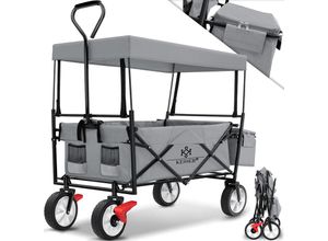 4260598874445 - KESSER® Bollerwagen faltbar mit Dach Handwagen Transportkarre Gerätewagen inkl 2 Netztaschen und Einer Außentasche klappbar Vollgummi-Reifen bis 100 kg Tragkraft Mit Vorderrad-Bremse