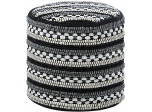 4260602375708 - Beliani - Pouf Schwarz Weiß Wolle Baumwolle Rund Dekomuster Boho-Stil