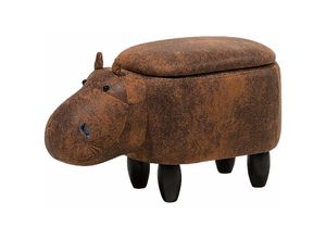 4260602375944 - Beliani - Tierhocker Hellbraun Kunstleder Gummibaumholz 35 x 32 x 60 cm Modern Lederoptik Hippo Trendy Praktisch Deckel Kindermöbel Kinderzimmer