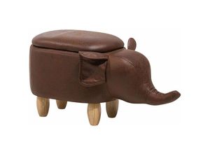 4260602375975 - Beliani - Tierhocker Dunkelbraun Kunstleder Gummibaumholz 35 x 32 x 70 cm Modern Lederoptik Elefant Praktisch Deckel Kindermöbel Kinderzimmer