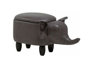 4260602376088 - Tierhocker Dunkelgrau Polyester Baumwolle Gummibaumholz 35 x 32 x 70 cm Modern Lederoptik Elefant Praktisch Deckel Kindermöbel Kinderzimmer - Dunkler