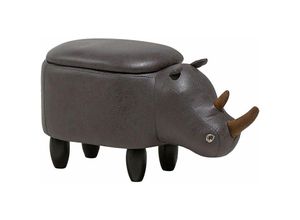 4260602376125 - Tierhocker Dunkelgrau Kunstleder Gummibaumholz 35 x 32 x 60 cm Modern Lederoptik Nashorn Praktisch Stauraum Kindermöbel Kinderzimmer - Dunkler