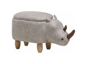 4260602376132 - Tierhocker Hellgrau Kunstleder Gummibaumholz 35 x 32 x 60 cm Modern Lederoptik Nashorn Praktisch Stauraum Kindermöbel Kinderzimmer - Heller