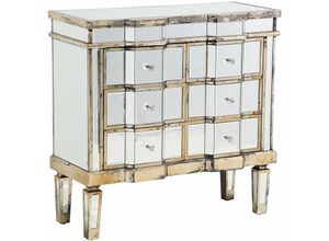 4260602377160 - Beliani - Kommode Silber Gold Glas mdf Platte Massivholz 80 x 81 x 33 cm Glamourös Präzise Details Wohnzimmer