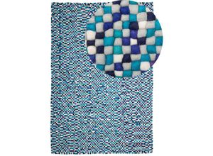 4260602377436 - Beliani - Teppich Blau Weiß Wollfilz 160 x 230 cm Modernes Design Patchwork Handgewebt Rechteckig