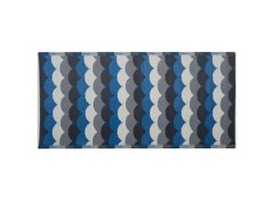 4260602378754 - Beliani - Outdoor Teppich Grau Blau Polypropylen 90 x 180 cm Wellen Jacquardgewebt Rechteckig