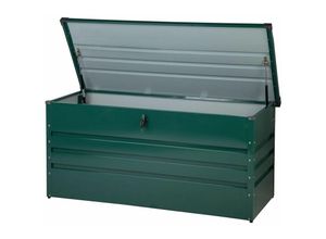 4260602378907 - Beliani - Große Metall-Gartentruhe 400 l dunkelgrün Kissenbox Auflagenbox für die Terrasse wasserdicht Aufbewahrungsbox Gartenbox Cebrosa - Grün