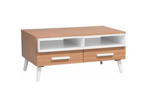 4260602379355 - Beliani - Couchtisch Braun mit Weiß 56 x 100 cm Spanplatte 2 Schubladen 2 Fächer Vielseitig Laminiert Rechteckig Modern