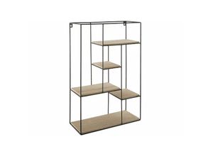 4260602379980 - Beliani - Wandregal Heller Holzfarbton Schwarz mdf Platte Pulverbeschichtetes Metall 60 x 21 x 13 cm Loft Stil Trendy Fächer Viel Stauraum Wohnzimmer