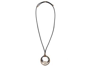 4260602555803 - Lange Kette FIRETTI Textilband mit Kreisen Halsketten Gr Metall-Polyester Länge 90 cm schwarz (gelbgoldfarben schwarz) Damen